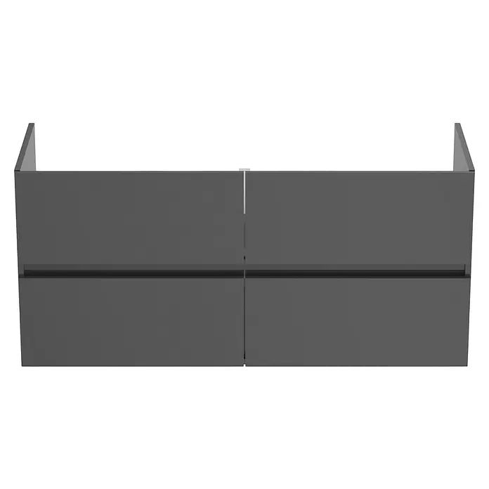 Ideal Standard Eurovit Badmöbel-Set + - 121,5 cm, Grau, Farbe Waschbecken: Weiß, Anzahl Schubladen: 4 Stk. - Dunkelgrauer Wandschrank mit vier Schubladenfronten und integrierten Griffen.