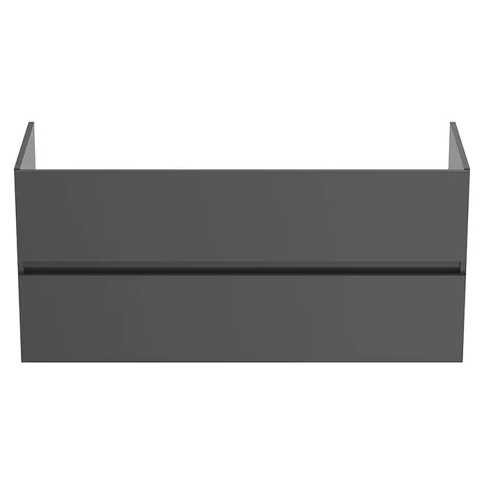 Ideal Standard Eurovit Badmöbel-Set + - 121,5 cm, Grau, Farbe Waschbecken: Weiß, Anzahl Schubladen: 2 Stk. - Dunkelgrauer wandmontierter Waschtisch mit zwei Schubladen, minimalistisches Design.