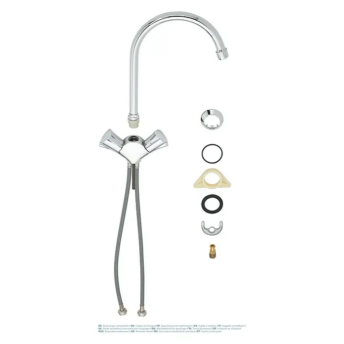 Grohe Costa Spültischarmatur - Chrom, Glänzend, Auslauf schwenkbar - Das Bild zeigt eine Armatur für das Waschbecken mit Zubehörteilen, perfekt für jedes Badezimmer.