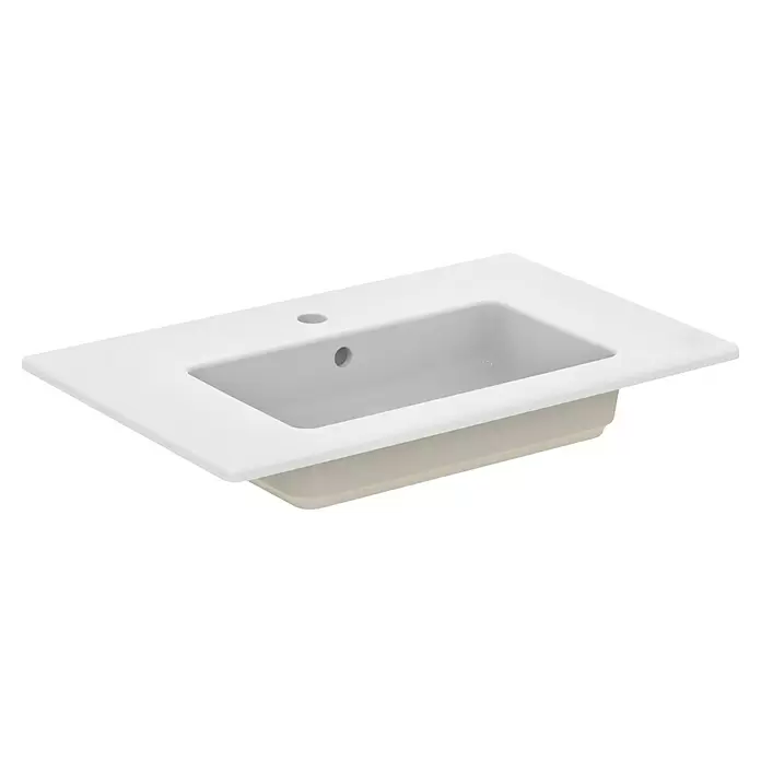 Ideal Standard Eurovit Badmöbel-Set + - 71 cm, Weiß - Weißes Keramik-Einbauwaschbecken mit Hahnloch und Überlauf.