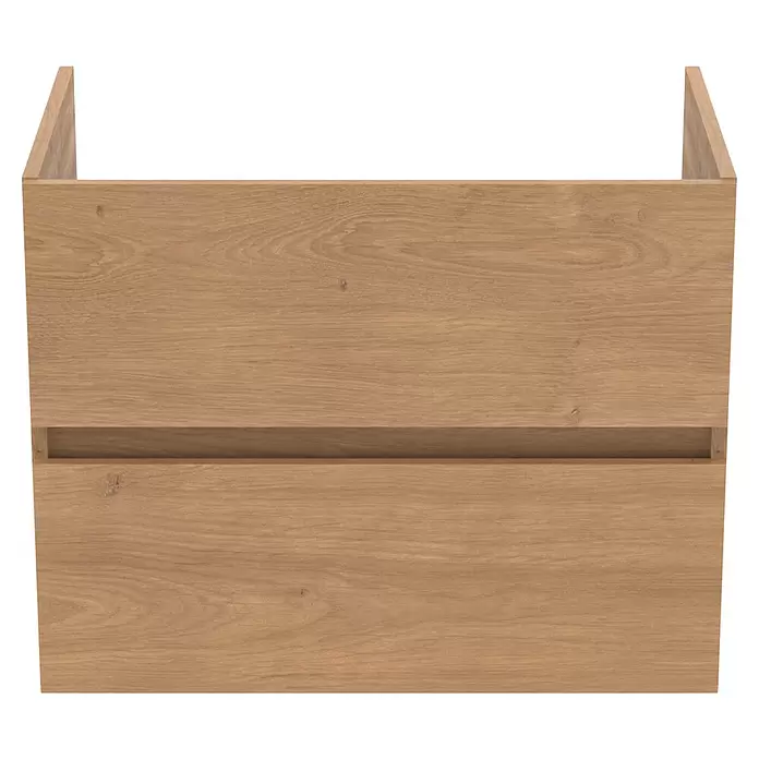 Ideal Standard Eurovit Badmöbel-Set + - 71 cm, Hamilton Eiche - Hellbrauner Holz-Waschtischunterschrank mit zwei Schubladen und Griffmulden.