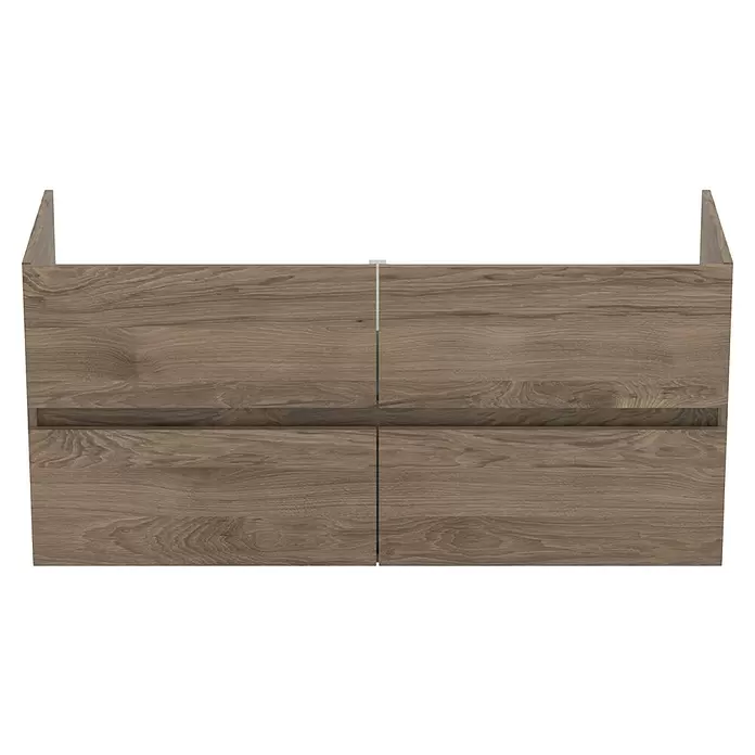 Ideal Standard Eurovit Badmöbel-Set + - 121,5 cm, Nussbaum, Farbe Waschbecken: Weiß, Anzahl Schubladen: 4 Stk. - Wandhängender Holzschrank mit vier Schubladen, helle Holzmaserung, griffloses Design.
