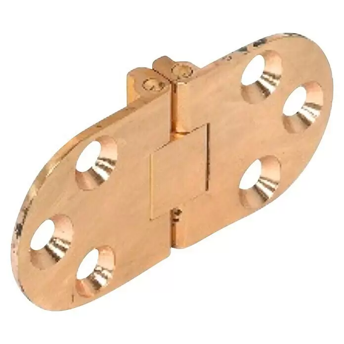 Suki Bisagra de solapa - L x An: 71 x 30 mm, Latón - Bisagra oculta ovalada color latón con múltiples orificios avellanados para tornillos.