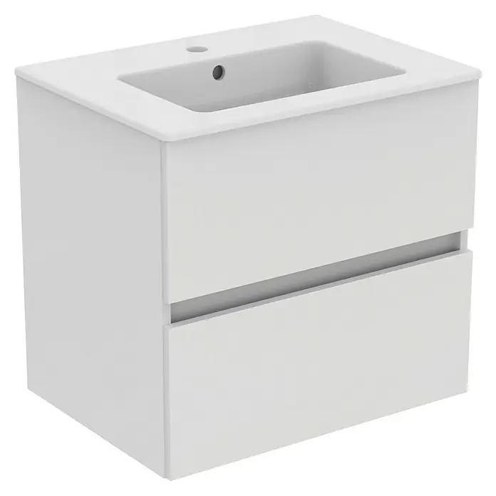 Ideal Standard Eurovit Badmöbel-Set + - 60 cm, Weiß - Weißer Waschtischunterschrank mit rechteckigem Waschbecken und zwei Schubladen für das Badezimmer.