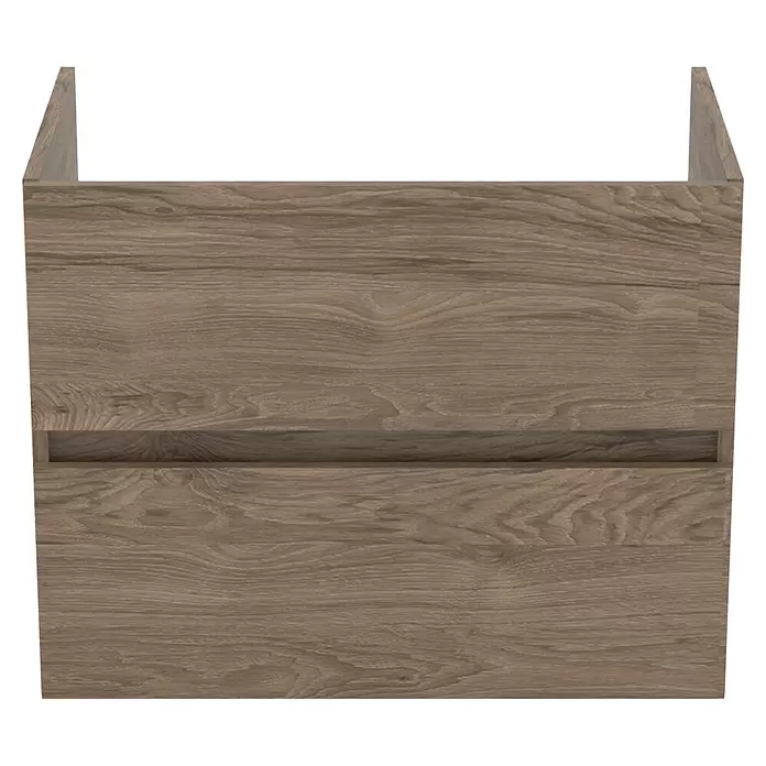 Ideal Standard Eurovit Badmöbel-Set + - 71 cm, Nussbaum - Helles, holzfarbenes Waschtischunterteil mit zwei Schubladenblenden und integriertem Griff.