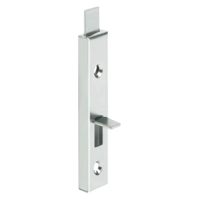 Stabilit Pestillo deslizante - L x An x Al: 70 x 15 x 6 mm - Un cerrojo empotrado metálico pulido con una espiga que sobresale y orificios de montaje.