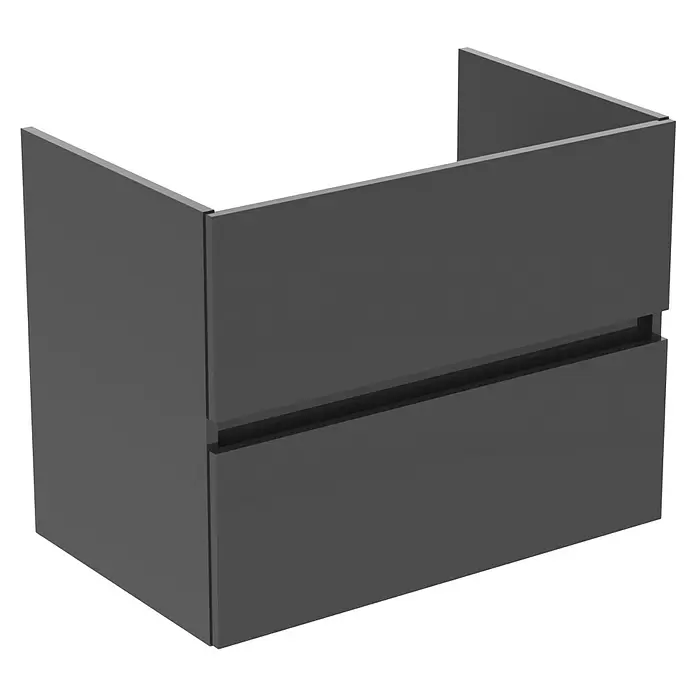 Ideal Standard Eurovit Badmöbel-Set + - 71 cm, Grau - Dunkelgrauer wandhängender Waschtischunterschrank mit zwei Schubladen.