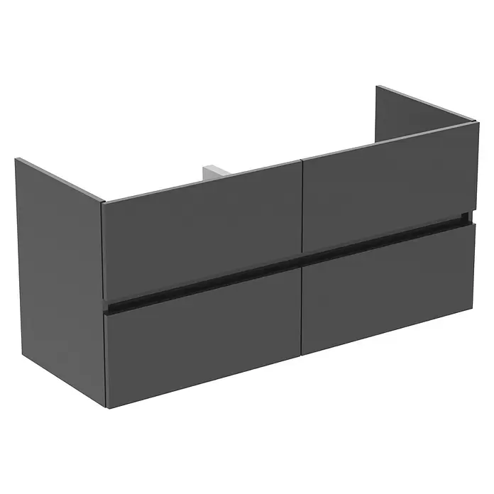 Ideal Standard Eurovit Badmöbel-Set + - 121,5 cm, Grau, Farbe Waschbecken: Weiß, Anzahl Schubladen: 4 Stk. - Dunkelgrauer Waschtischunterschrank mit vier Schubladen und integrierten Griffen.
