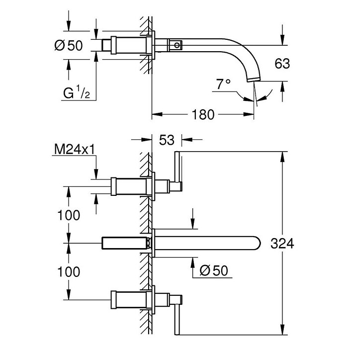 Grohe Atrio Wand-Waschtischarmatur 2 (3-Loch, Chrom, Glänzend)