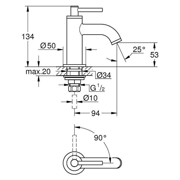 Grohe Atrio Standventil XS-Size (Ohne Zugstange, Hard Graphite, Matt)