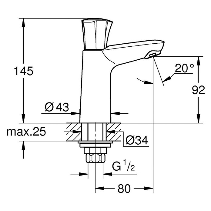 Grohe Costa Kaltwasser-Standventil (Chrom, Glänzend, Höhe: 14,5 cm) | BAUHAUS