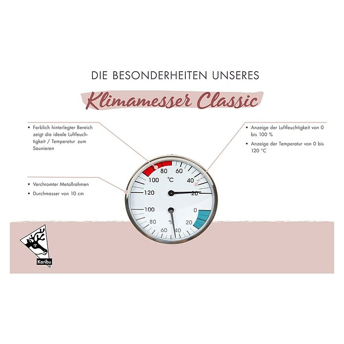 Karibu Klimamesser Classic (Temperaturbereich Thermometer: 0 °C bis 120 °C, Messbereich Hygrometer: 0 - 100 % r.F.)