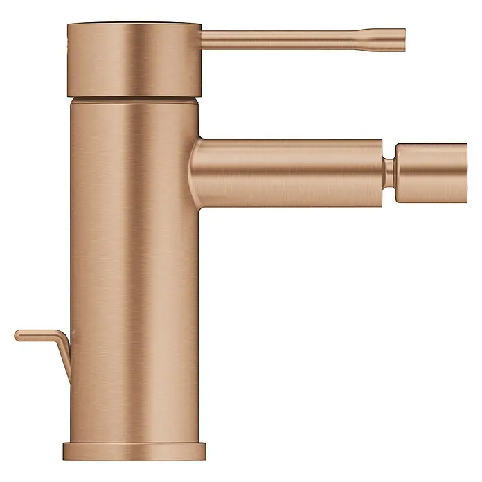 Grohe Essence New Bidetarmatur - Warm Sunset, Matt - Nahaufnahme einer stilvollen, gebürsteten, kupferfarbenen Waschtischarmatur, die modernes Design und hochwertige Materialien vereint.