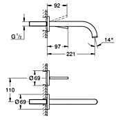 Grohe Atrio Wand-Waschtischarmatur L (2-Loch, Hard Graphite, Matt)