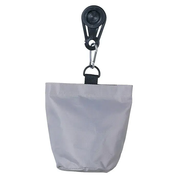 Siena Garden Abstandhalter-Set AquaShield - 9 -tlg., Polyester - Grauer Beutel mit schwarzem Clip und Karabinerhaken zum Aufhängen. Der Beutel ist aus Stoff und hat eine einfache Form.