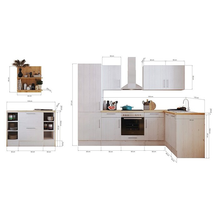 Respekta Cocina de isla Anton (An x L: 280 x 172 cm, Blanco, Con electrodomésticos) | BAUHAUS