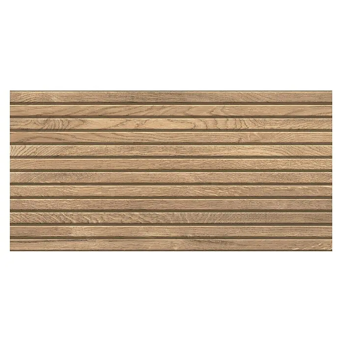 Feinsteinzeugfliese Boseli Wood - 59,8 x 119,8 cm, Braun, Matt - Ein natürliches Holzpaneel-Design mit horizontalen Linien, perfekt für moderne Innenräume, die Wärme und Struktur suchen.