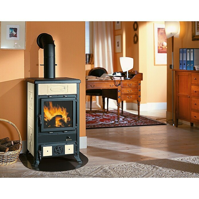 La Nordica Kaminofen Rosella R1 BII (8,8 kW, Raumheizvermögen: 252 m³, Material Verkleidung: Keramik, Cremeweiß) | BAUHAUS