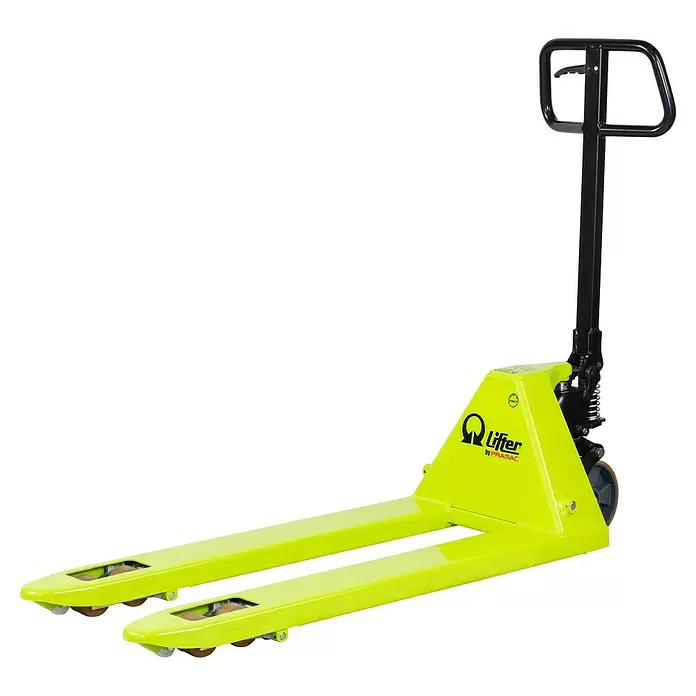 Pramac Palettenhubwagen GS 25 - Traglast: 2.500 kg, Länge Gabel: 1.150 mm, Breite Gabel: 525 mm - Leuchtend gelber manueller Palettenhubwagen mit schwarzem Griff.