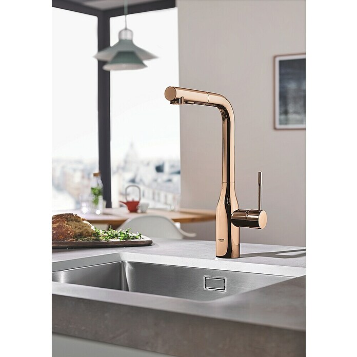 Grohe Essence Spültischarmatur (Warm Sunset, Glänzend, Ausziehbare Dual-Spülbrause)