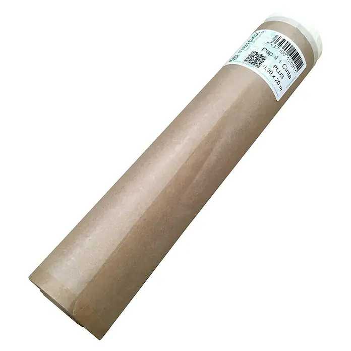 Papel protector + Cinta Plus - L x An: 20 m x 30 cm - Primer plano de un rollo de papel "Papir Cinta Plus" (0,30 x 20 m) de color marrón claro, ideal para embalar y hacer manualidades.