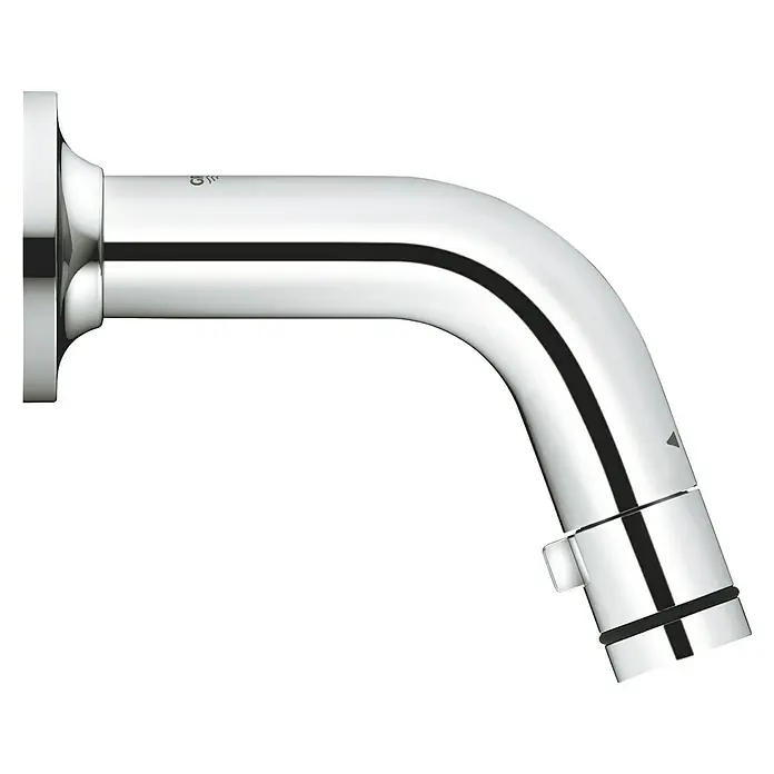 Grohe Waschtischarmatur UniversalWandmontage, Chrom, Glänzend, Ausladung Armatur: 106 mm - Nahaufnahme eines modernen, verchromten Wasserhahns mit elegantem Design, ideal für Badezimmer oder Küche.