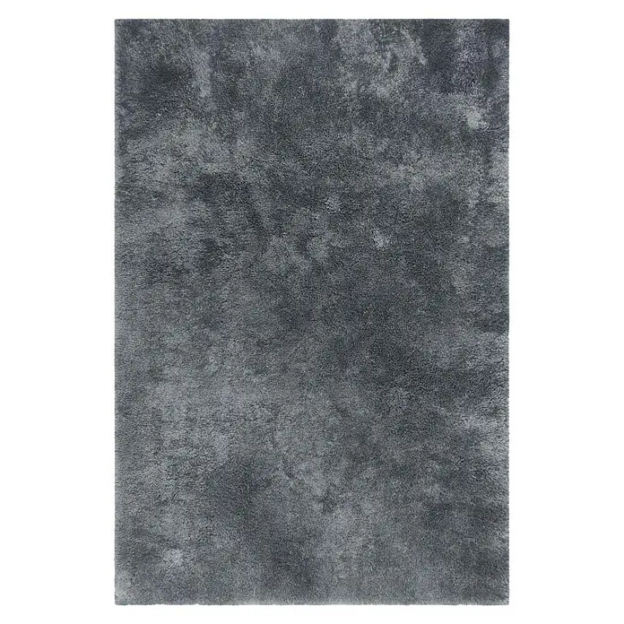 Alfombra de pelo largo Bolonia - Plata, 115 x 60 cm, 100% Poliéster - Primer plano de una lujosa alfombra shaggy gris con una textura suave, ideal para espacios habitables que ofrecen confort y estilo.