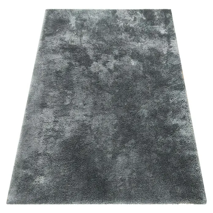 Alfombra de pelo largo Bolonia - Plata, 115 x 60 cm, 100% Poliéster - Alfombra rectangular gris con textura peluda, que aporta calidez y estilo a cualquier habitación. Perfecto para salones o dormitorios.