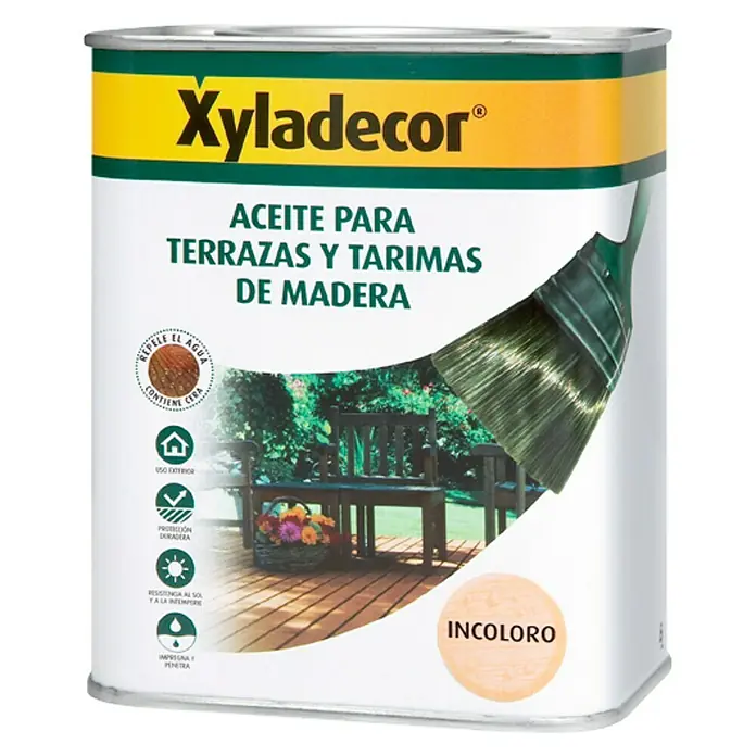 Xyladecor Aceite para terrazas y tarimas de madera - Incoloro, 5 l - Lata de aceite para terrazas y tarimas de madera Xyladecor. Protege terrazas y muebles de jardín de la intemperie y da un aspecto fresco a la madera.
