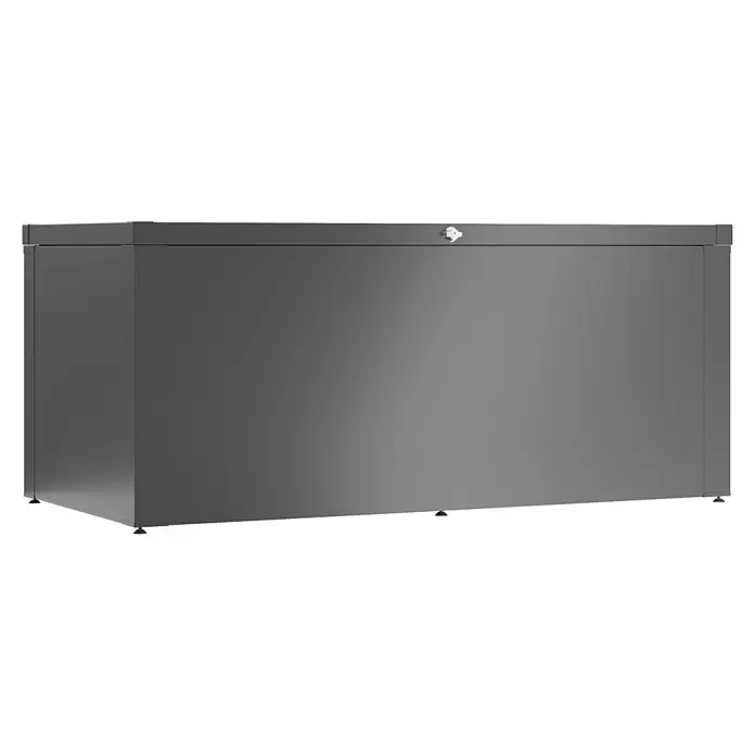 Guardi Garten-Aufbewahrungsbox Allroundbox M - L x B x H: 159 x 76,5 x 68,2 cm, Anthrazit, Metall - Dunkelgraue rechteckige Outdoor-Aufbewahrungsbox mit Schloss am Deckel und kleinen Füßen.