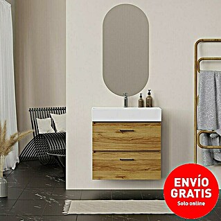 Conjunto de mueble de baño Palma 2C (70 cm, Roble, Efecto madera, 3 pzs.)