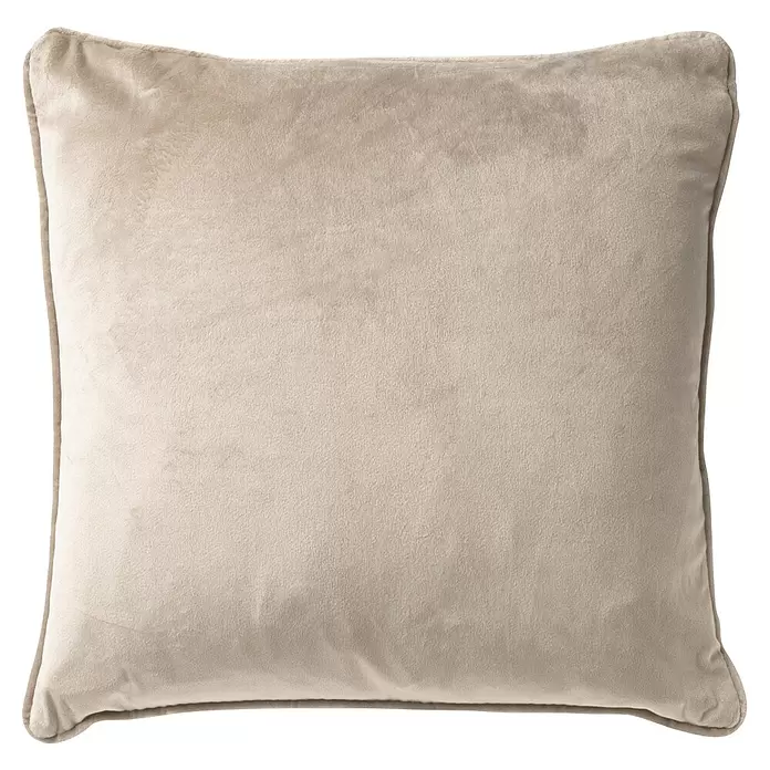 Kissen Finn - Pumice Stone, 45 x 45 cm, 100 % Polyester - Quadratisches beiges Kissen aus weichem, samtartigem Stoff.