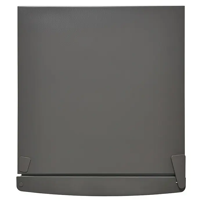 PKM Kühl-Gefrierkombination KG 173 IX-M - Nutzinhalt Gesamt: 173 l, 56 x 50 x 142,2 cm, Silber - Das Bild zeigt eine Nahaufnahme der grauen Tür eines Geschirrspülers mit Griffen und einer Textur im oberen Bereich.