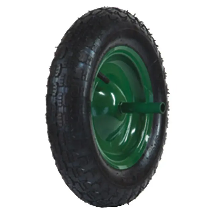 Altrad Rueda de repuesto neumática para carretilla - 35 cm, Neumático de goma maciza - Rueda de carretilla con llanta pintada de verde y neumático negro, ideal para jardinería y construcción.