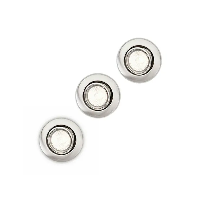 Philips Set de focos empotrables Enif - 50 W, Ø x Al: 9 x 1 cm, Níquel mate, 3 ud. - Tres focos empotrados plateados con centros iluminados.