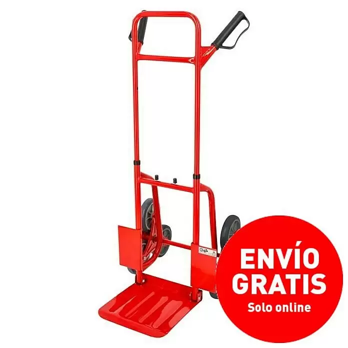 BAUHAUS Carretilla para escaleras - Acero, Capacidad de carga: 120 kg - Carretilla de mano roja con asas y ruedas negras.