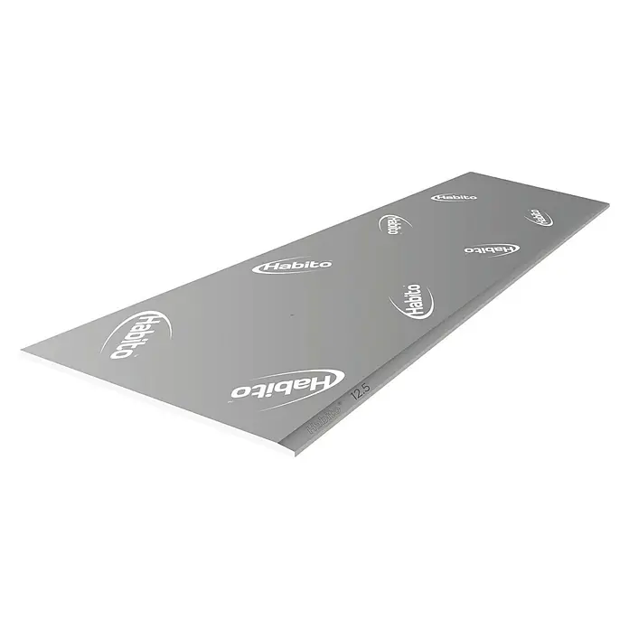 Placo Saint-Gobain Placa de yeso laminado Habito - 2,5 x 1,2 m, Espesor: 13 mm - Imagen de una placa de yeso Habito 12.5, ideal para acabados interiores y mejorar el clima interior.