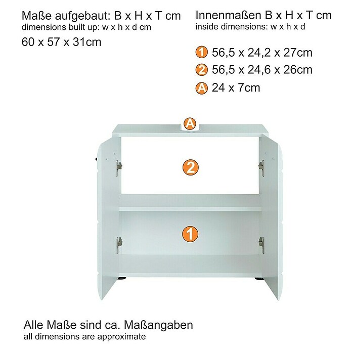 Trendteam Skin Waschtischunterschrank (60 x 31 x 56 cm, Weiß, Glänzend) | BAUHAUS