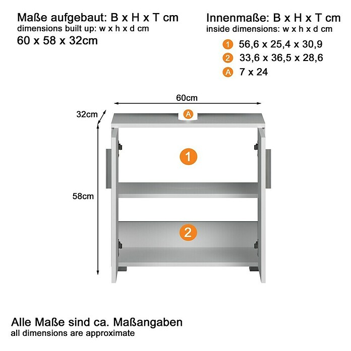 Trendteam Wons Waschtischunterschrank (60 x 34 x 58 cm, Weiß, Glänzend) | BAUHAUS