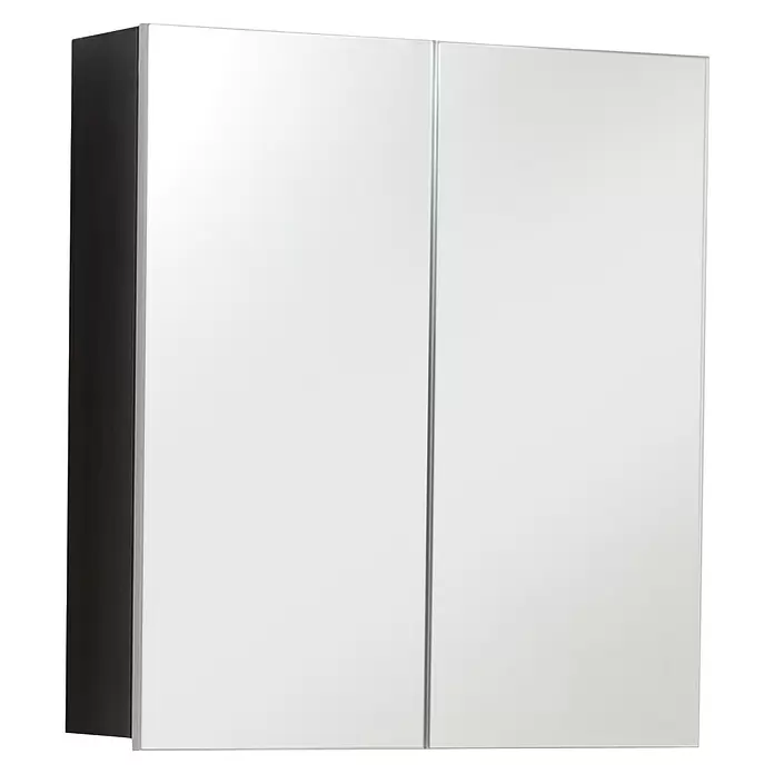 Trendteam Line Spiegelschrank - B x H: 60 x 67 cm, Ohne Beleuchtung, Holz, Sardegna Rauchsilber - Zweitüriger Spiegelschrank mit dunklen Seitenwänden.