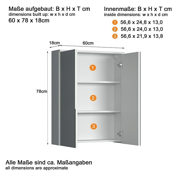 Trendteam Wons Spiegelschrank (B x H: 60 x 78 cm, Ohne Beleuchtung, Holz, Weiß) | BAUHAUS