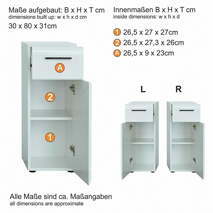 Trendteam Skin Unterschrank (30 x 31 x 79 cm, Weiß) | BAUHAUS