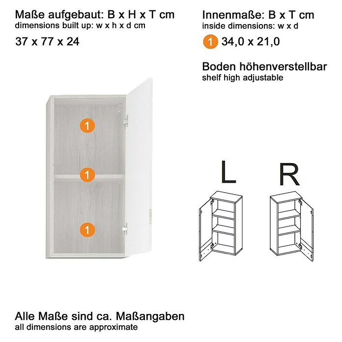 Trendteam Set-One Hängeschrank (37 x 24 x 77 cm, Eiche San Remo/Weiß) | BAUHAUS