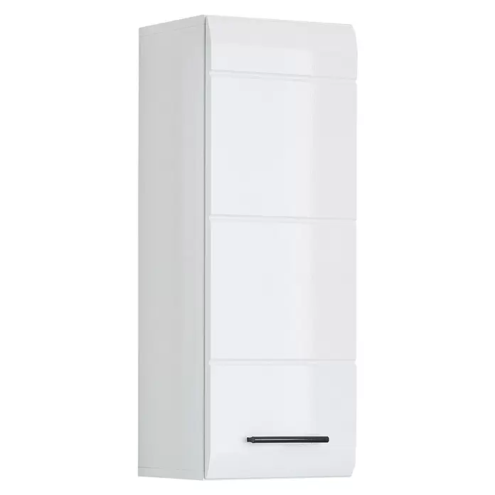 Trendteam Skin Hängeschrank - 30 x 23 x 77 cm, Weiß - Weißer Wandschrank mit drei horizontalen Rillen und dunklem Griff.