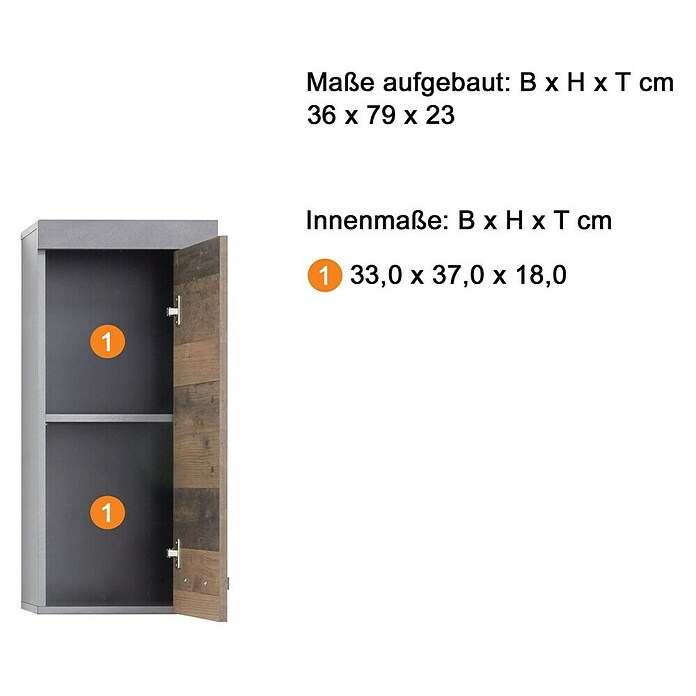 Trendteam Indy Hängeschrank (36 x 23 x 79 cm, Matera/Old Wood) | BAUHAUS