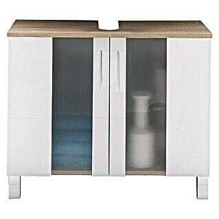 Trendteam Porto Waschtischunterschrank (65 x 31 x 54 cm, Weiß/Eiche Sägerau, Matt)