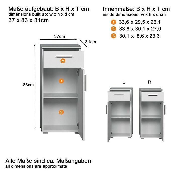 Trendteam Wons Unterschrank (37 x 31 x 83 cm, Weiß) | BAUHAUS