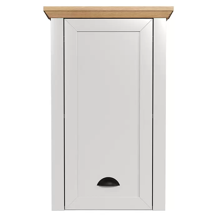 Trendteam Landside Hängeschrank - 46 x 24 x 73 cm, Lichtgrau/Artisan Eiche - Weißer Wandschrank mit heller Holzplatte und schwarzem Muschelgriff.