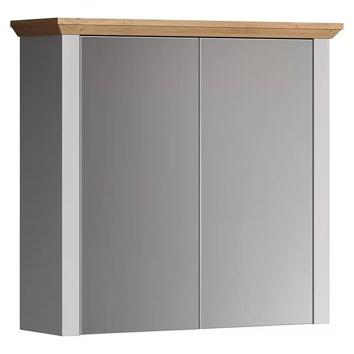 Trendteam Landside Spiegelschrank - B x H: 78 x 73 cm, Ohne Beleuchtung, Holz, Lichtgrau/Artisan Eiche - Zweitüriger grauer Schrank mit einer Naturholzplatte. Ideal zur modernen Aufbewahrung.