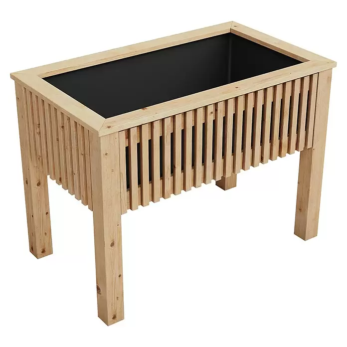 Hochbeet York - 100 x 58 x 75 cm, Holz, Braun - Rechteckiges Holz-Hochbeet mit Lattenseiten und schwarzem Innenteil.